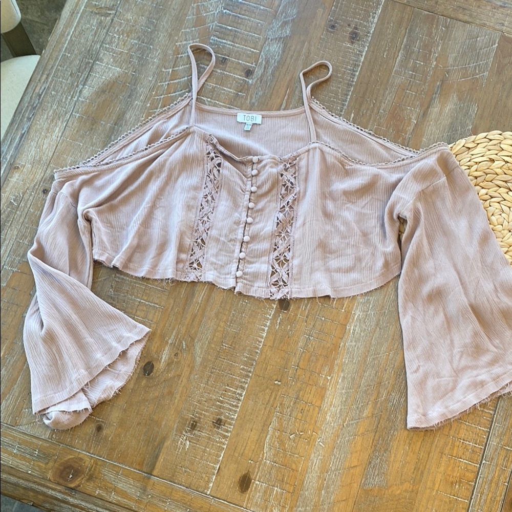 Tobi Pink Crop Cut Out Blouse